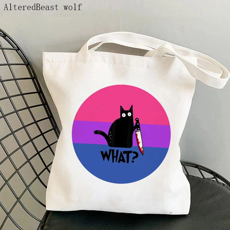 Women Shopper bag Demiboy halloween cat knife Bag Harajuku Shopping Canvas Shopper Bag girl handbag Tote Shoulder Lady Bag