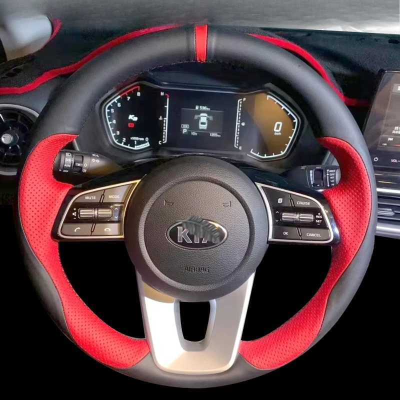 

For Kia K5 Optima 2019 Cee'd Ceed 2019 Forte Cerato (AU) 2018 Hand-stitched non-slip Genuine leather car steering wheel cover