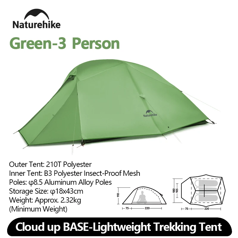 Naturehike Cloud Up Base Tent 1 2 3 Person Camping Ultralight