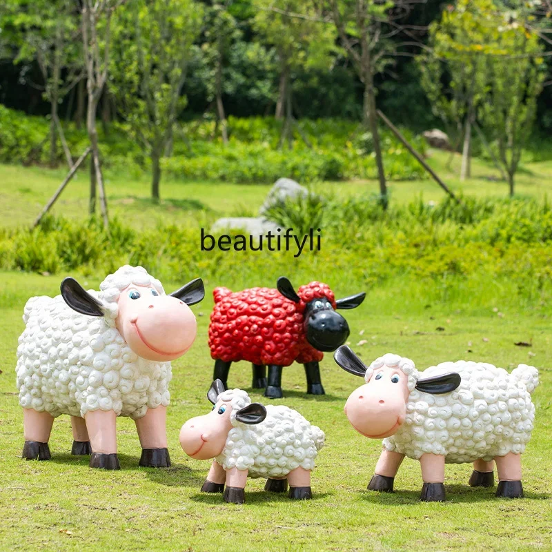 Fiberglass Cartoon Curly Sheep Sculpture Outdoor Garden Community Sales Department Animal Ornaments