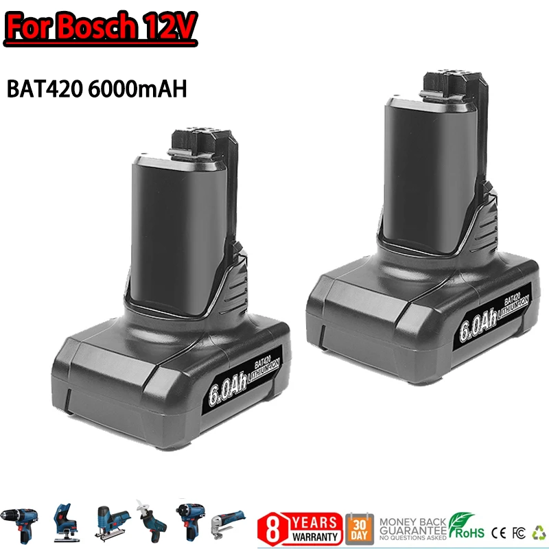 For Bosch 12V/10.8V 3.0AH/4.0AH/6.0AH Li-ion Replacement Battery  BAT420 BAT411A BAT412A GBA 1Cordless Power Tools for Bosch 12V