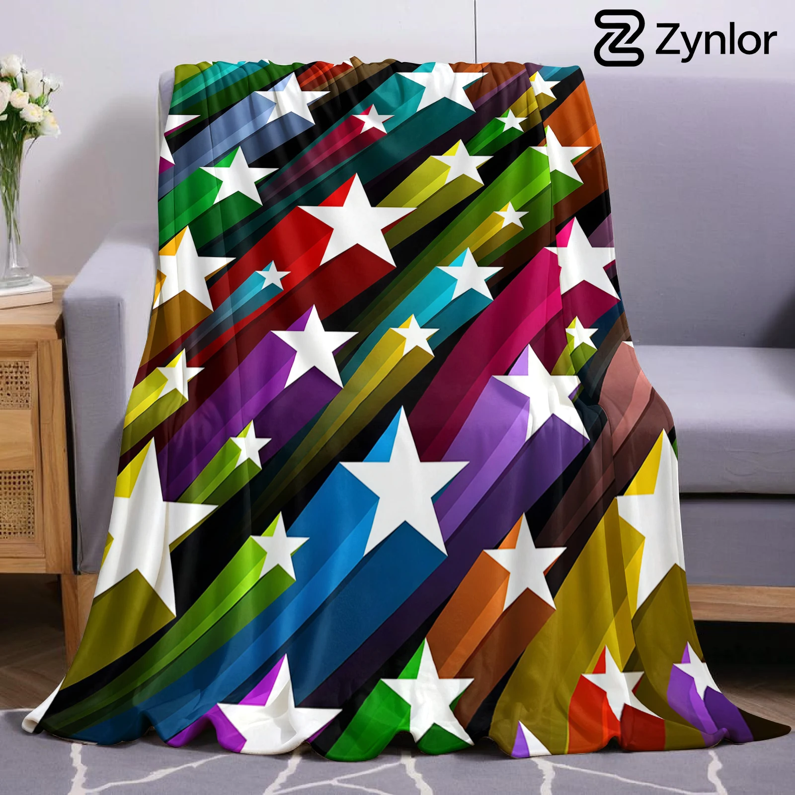 Rainbow Star Ultra Soft Sherpa Fleece Blanket Fluffy Warm Halloween Cozy Throw for Sofa Couch Bedroom Gift All season