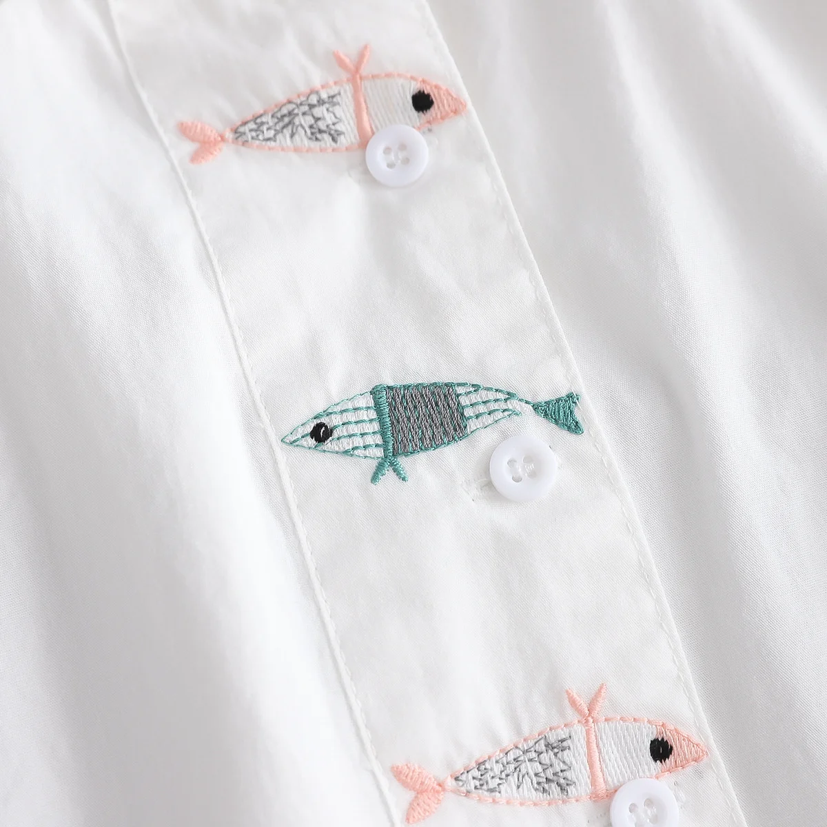 100% Cotton White Blouse Women 2024 Cartoon Colorful Fish Embroidery Shirts Korean style Women\'s Clothing Original Brands