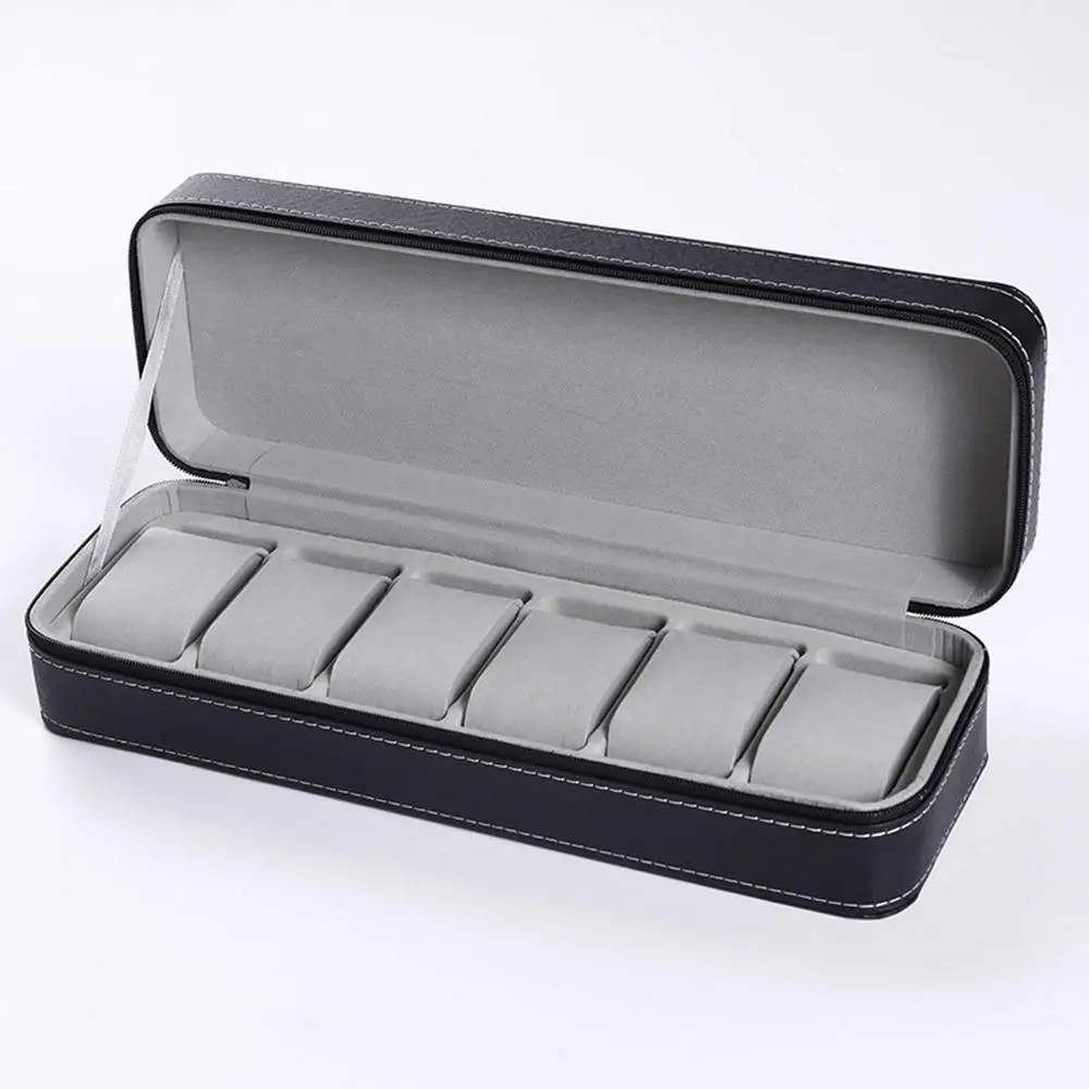 6 Slots PU Leather Watch Box Portable Travel Zipper Case Collector Storage Jewelry Storage Box Display Box