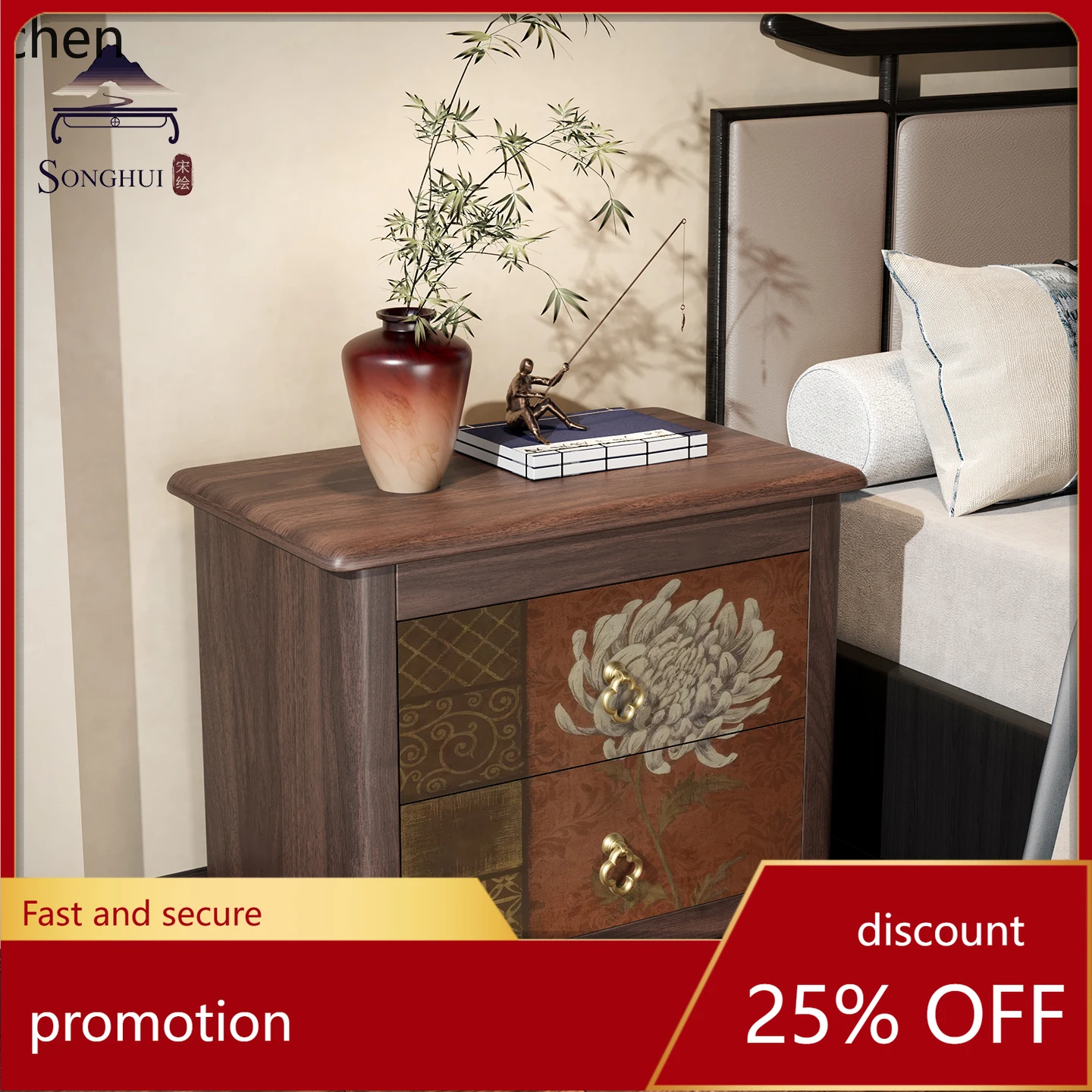 

HXL Bedside Cabinet Pure Solid Wood Chest of Drawers Against The Wall Storage Decorative Cabinet