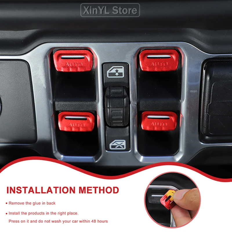 Car Aluminium Alloy Window Control Buttons Decoration Trim for Jeep Wrangler JL JT Gladiator 2018Up Interior Accessories