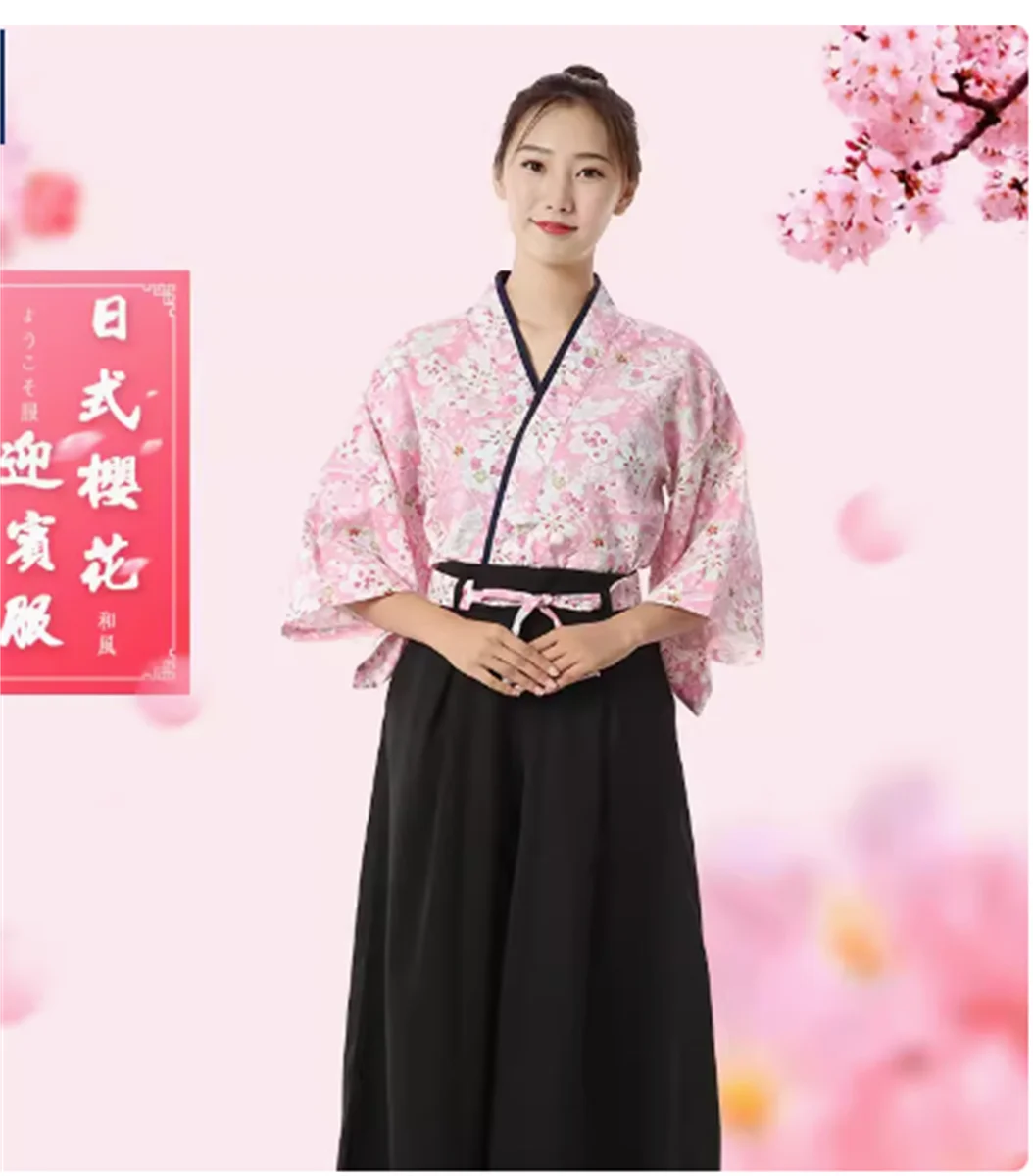 

Japanese style restaurant work attire, women's restaurant cherry blossom set, welcome dress, kimono