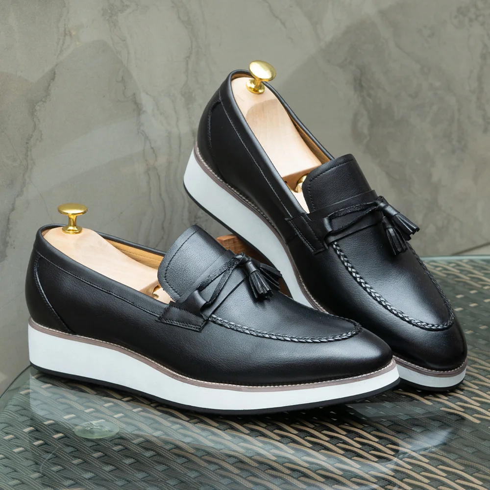 Fashio Head Layer Cowhide Genuine Low Top Business Shoes Foot Pedals Tassel Men's Casual Suede Shoes Loafers British Men's Shoes