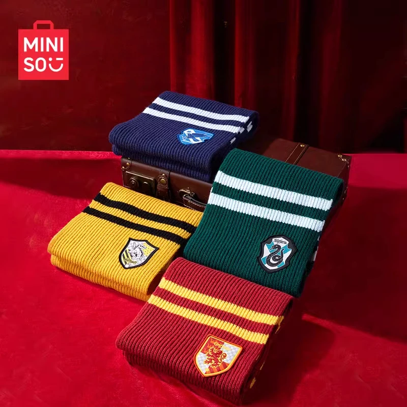 MINISO Harry Potter college stripe knitting scarf winter autumn warm neckerchief Exquisite couple cosplay clothes festival Gift