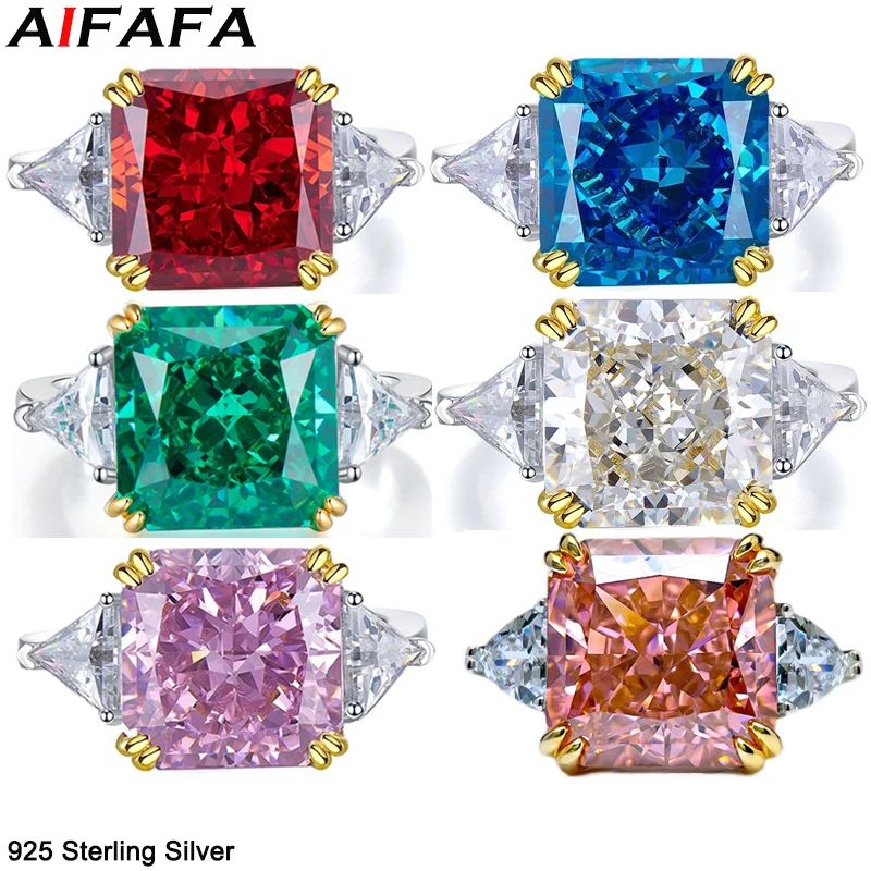 

5 Carat High Carbon Diamond Rings Sparkle s925 Silver Square Emerald Sapphire Red Pink 6 Color Gemstone Finger Ring Fine Jewelry