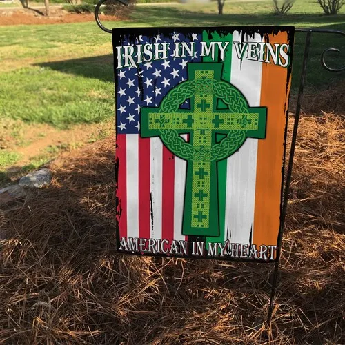 Happy St Patrick's Day Flag, Irish In My Veins Flag, Irish Celtic Cross Flag VVL YYX EEZ
