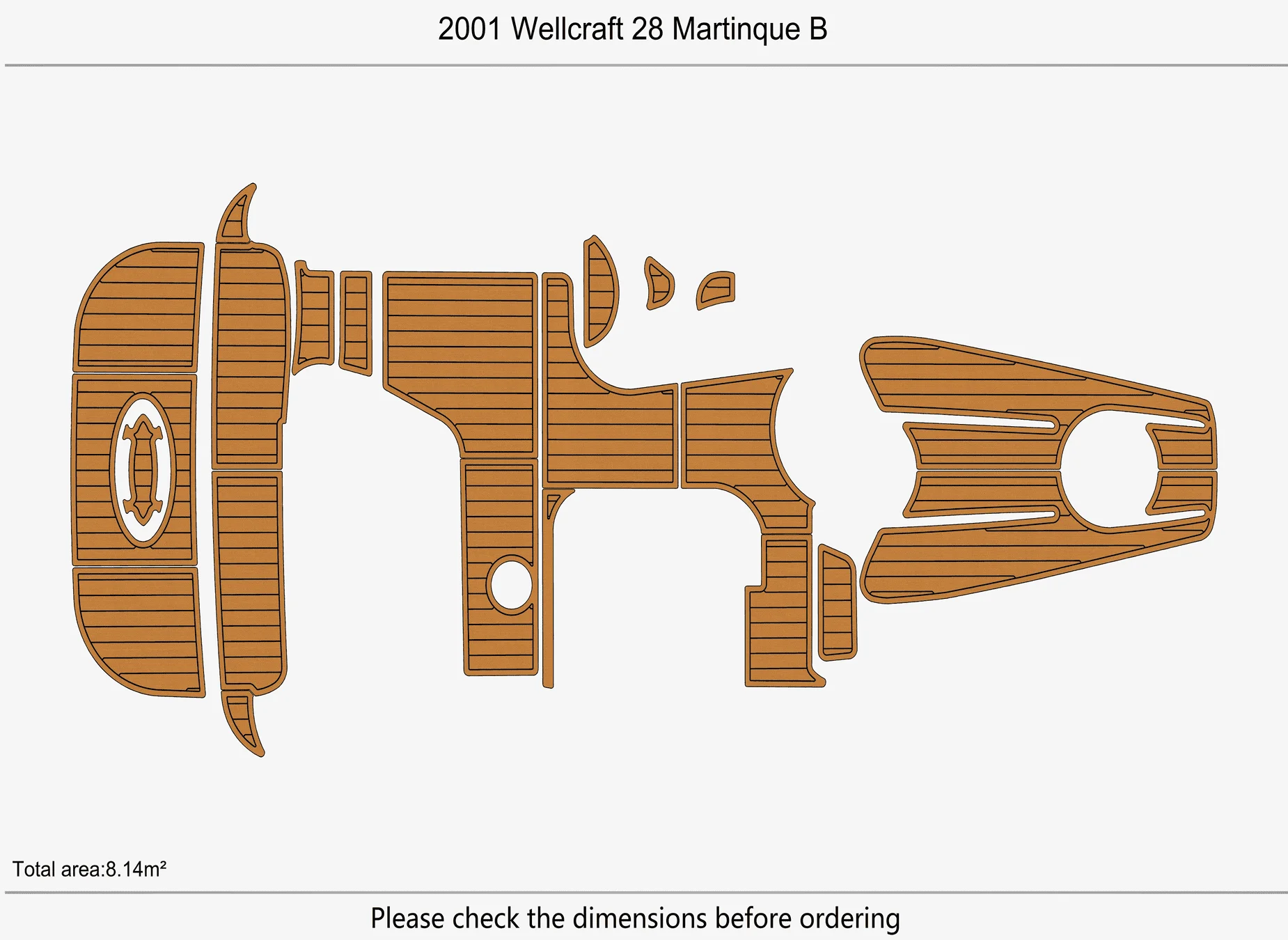 Marine Faux Teak EVA Non-Slip Mat - 2001 Wellcraft 28 Martinque B Self-Adhesive 1/4