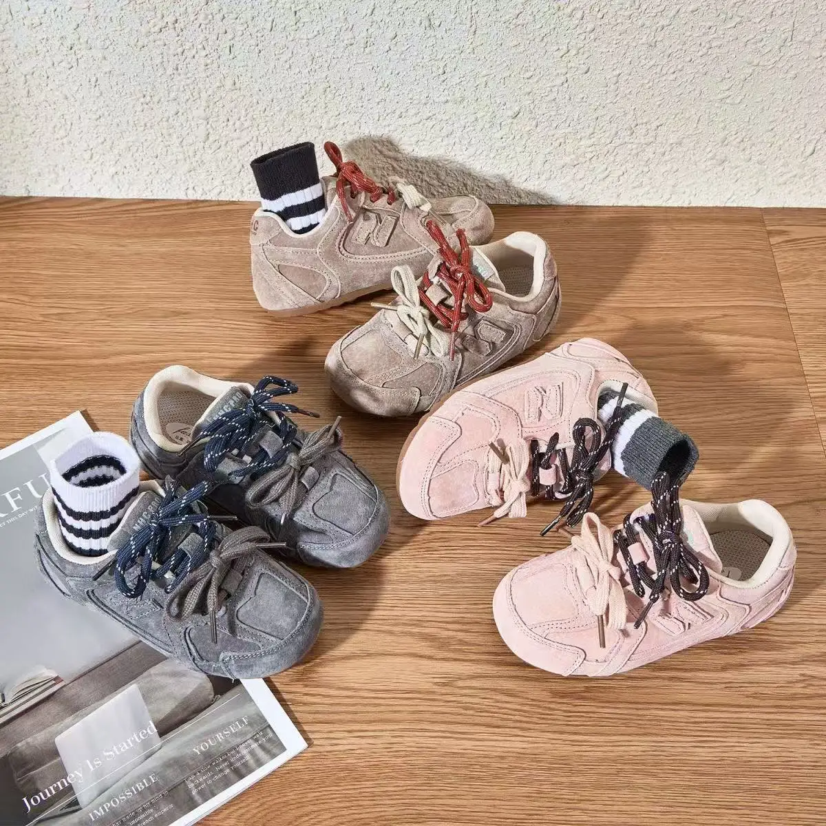 

Spring Autumn Children's Boy Girls Microfiber Leather Thin Bottom Running Shoes Toddler Shoelaces Non-slip Training Sneakers