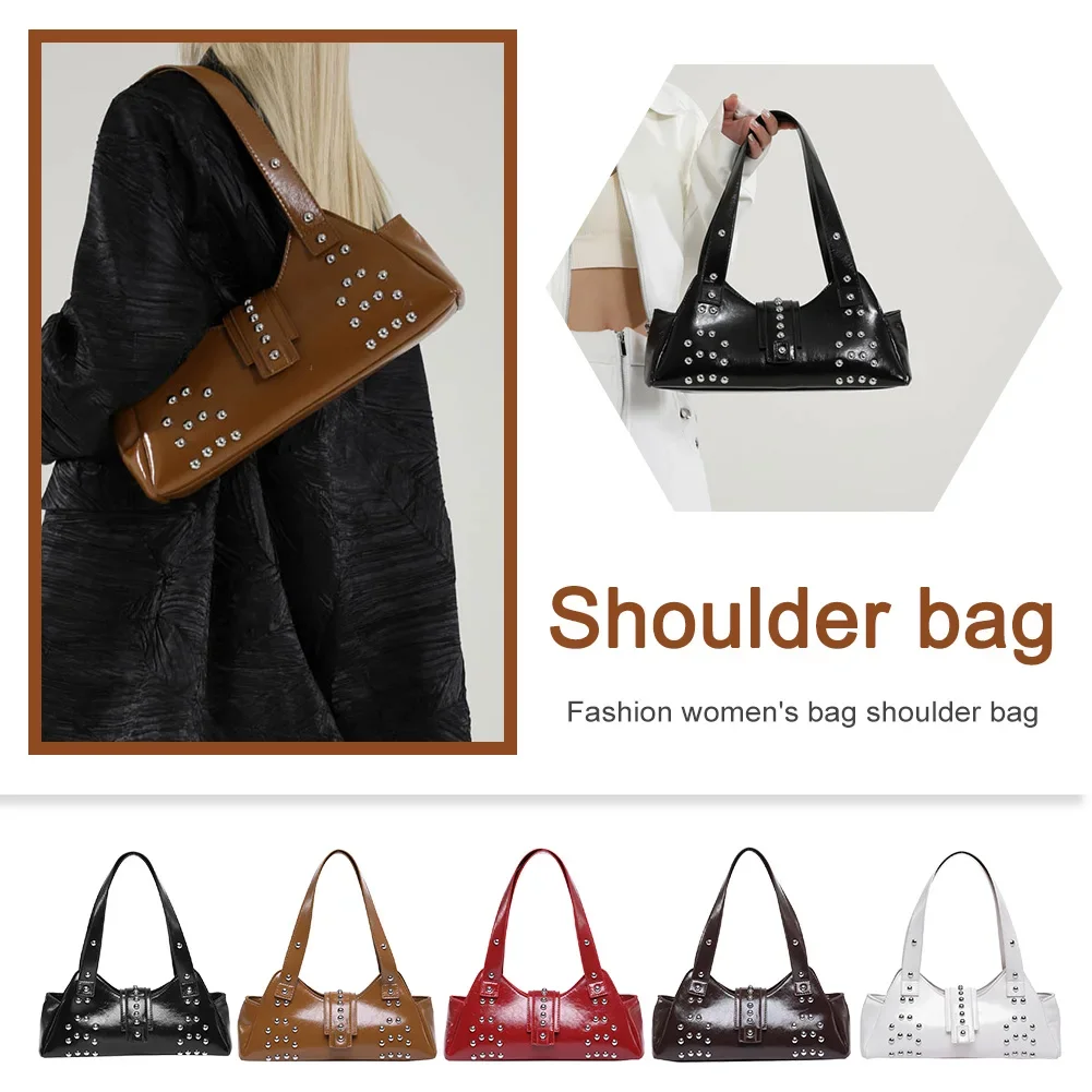 

Shoulder Bag for Women Studded Underarm Bag PU Leather Trendy Y2K Handbag Hobo Purse for Work Travel Shopping