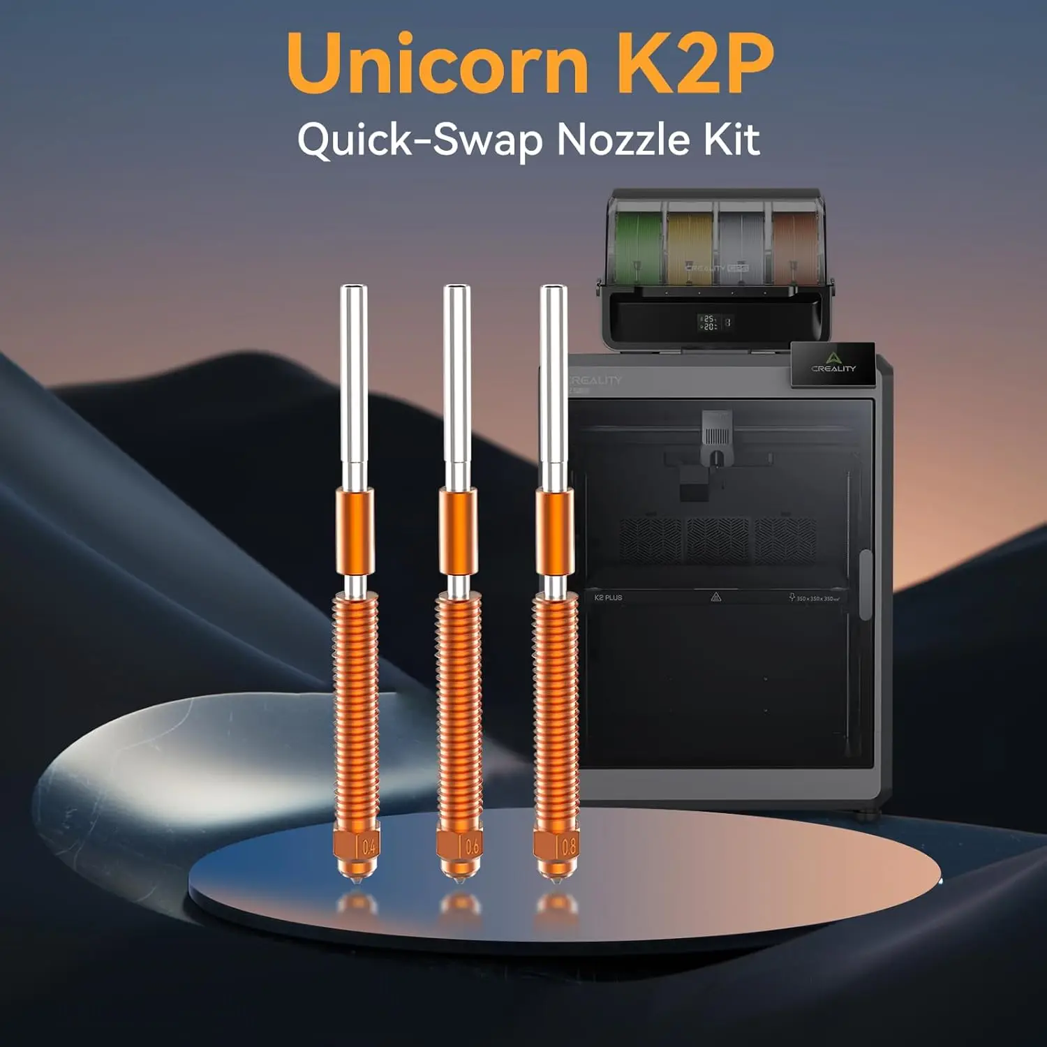 2 Stück Creality K2 Plus Hi Combo Schnellwechsel-Düsen-Set 0,2 0,4 0,6 0,8 1,0 mm Vollmetall-Düse aus gehärtetem Stahl für Creality Hi K2Plu – Detail 2