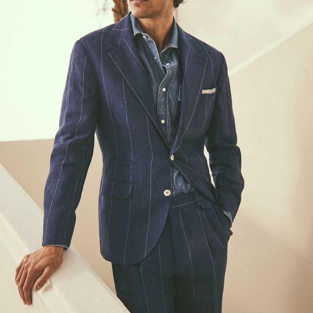 

Modern Suits for Men Casual Over Wide Stripe Suit 2 Piece Male Set Daily Commute Streetwear Blazer Business Office Costume