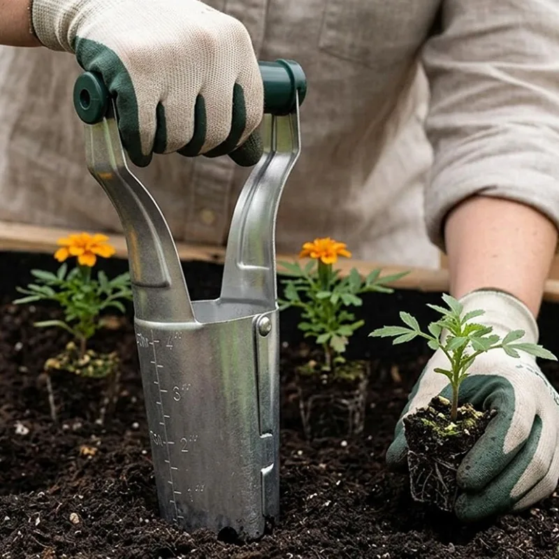 Herramienta de trasplante de plántulas, perforadora de acero para jardín, para plantar vegetales y flores, para excavación en balcones, patios y viveros.