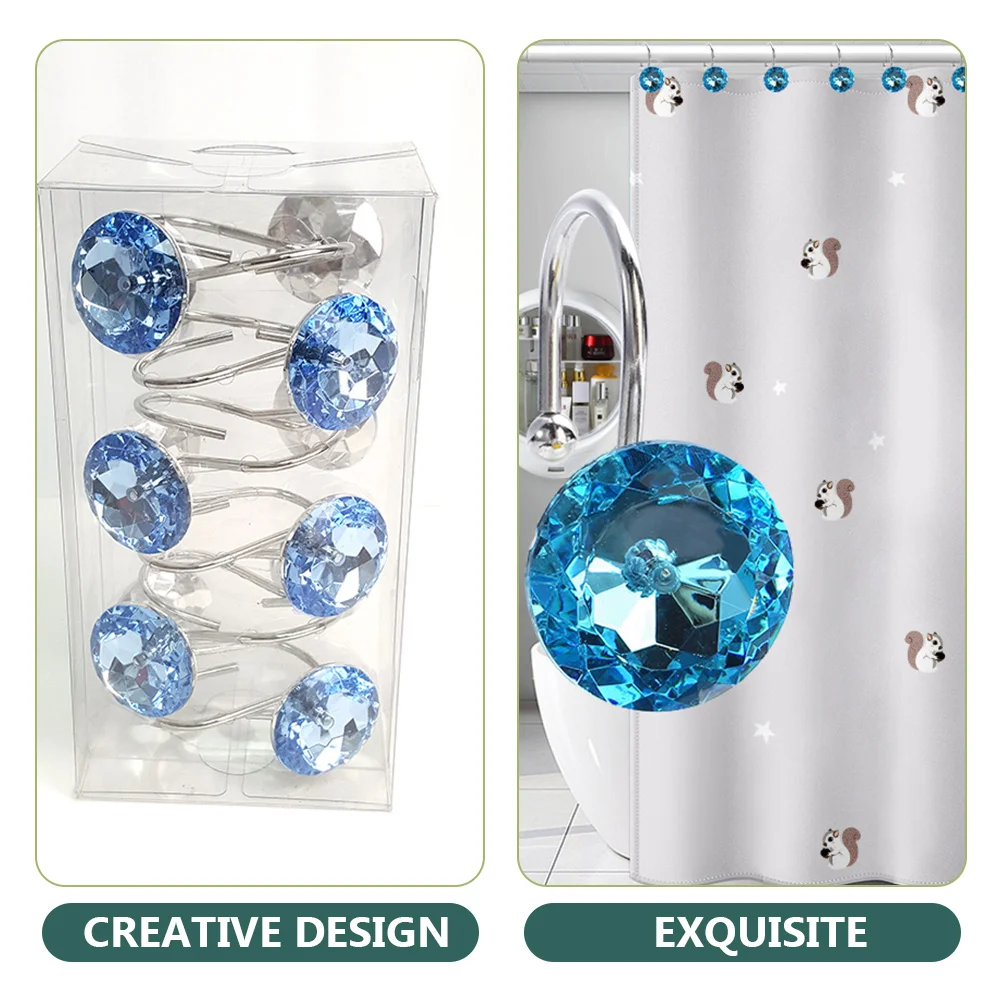 

12 Pcs Shower Curtains Crystal Hook Hooks Rings Metal for Drapes Blue Decorative Bathroom