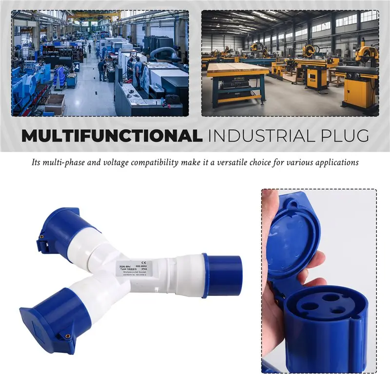 Y-Type 32A 3 Pin 2 Way Industrial Field Plug AC380-415V IP44 Multi-Function Waterproof Industrial Power Outlet