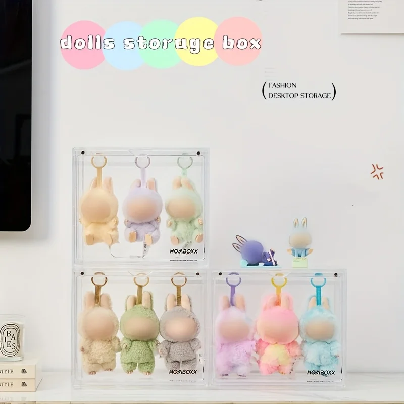 Hook type blind box doll pendant storage box, can accommodate 3-4 plush dolls, dustproof doll figurine rack