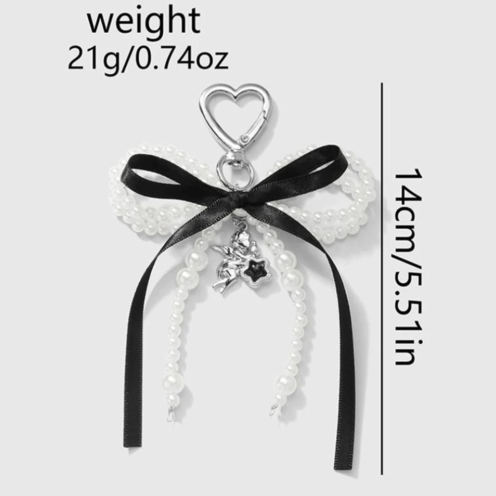 لطيف الشريط القوس المفاتيح حقيبة سحرية على ظهره قلادة هاتف ستار اللؤلؤ الديكور مفاتيح السيارة سلسلة النساء مجوهرات للبنات اكسسوارات #6