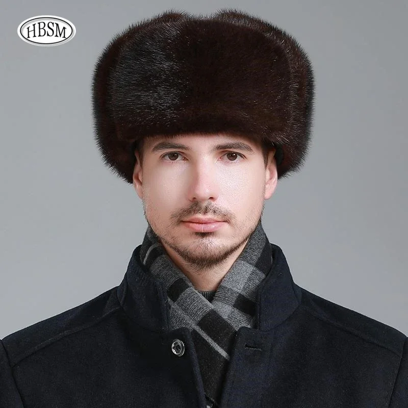 

New Natural Color men's hats Siberian Style Full y2k Fur Hat Ushanka Cotton For Middle Age Cap Lei Feng Hat Mink Fur Caps 2024