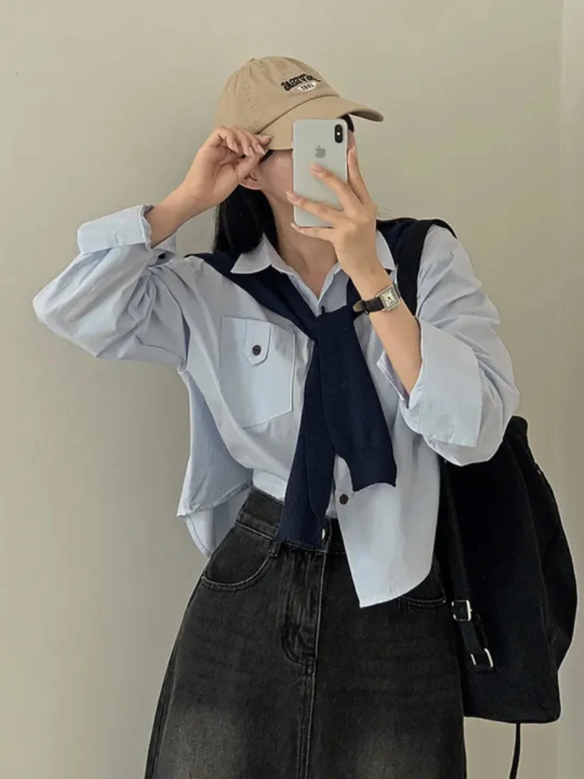 

White irt Women's Early Autumn New Sle Knitted awl Two-Piece Set ort High Waist Commute Korean Version Collar