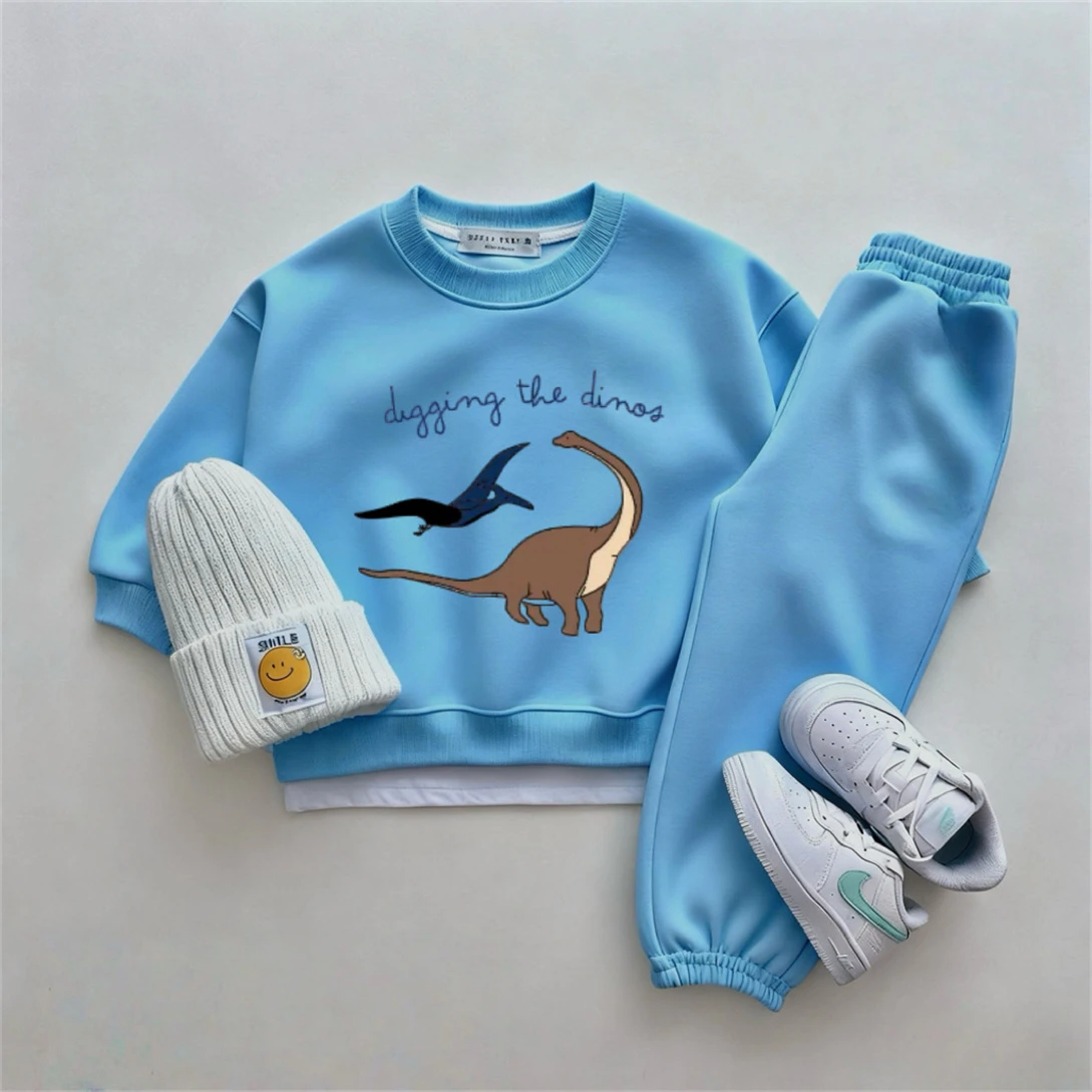 Cartoon Print Sweatshirts+Pants 2pcs Printed Hoodie Loose Trousers Outfits Boys Girls Toddler New Design Hoodie Loose Trousers