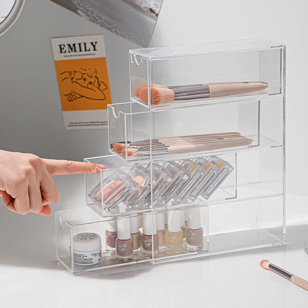 Glasses Storage Box 4 Layers Large Glasses Organizer Box Multifunctional Stackable Display Holder Reusable Acrylic Cosmetics