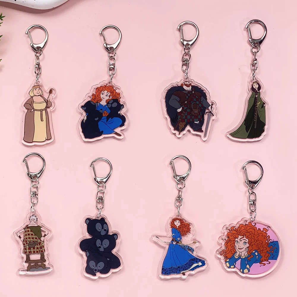 1/10 Piezas Llavero de acrílico de la Princesa Merida de Disney Brave, Colgante para mochila, Accesorios divertidos para bolsos, Decoración, Regalos festivos