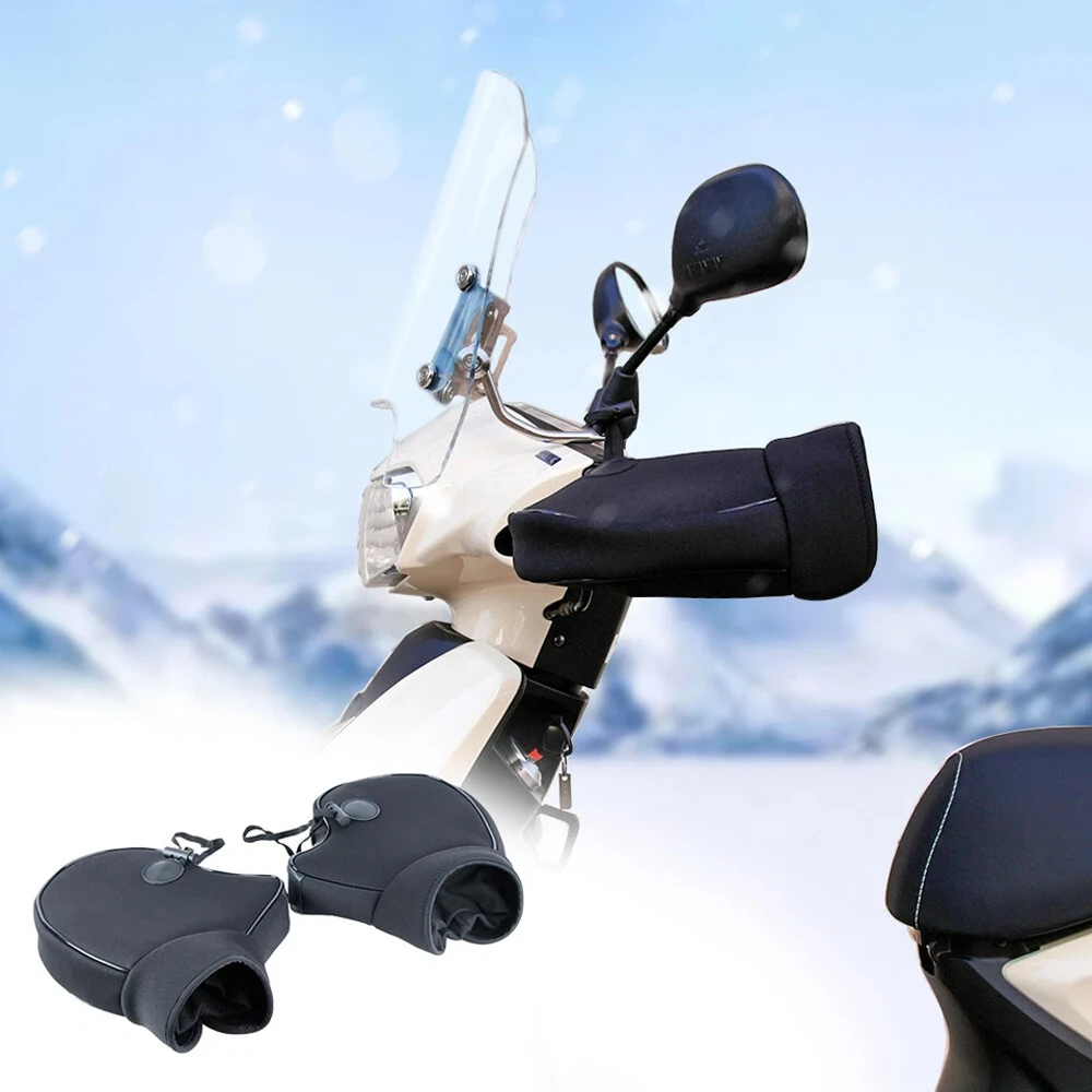 1Pair Waterproof Motorcycle Handlebar Muffs Warm Motorbike Hand Gloves Cover Windproof Scooter ATV Snowmobile Hand Warmer Black