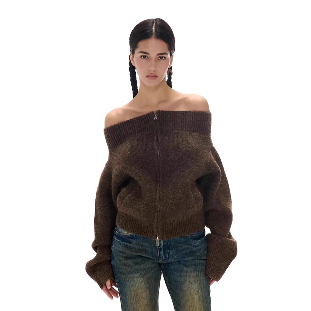 Sweater Wool wanita mewah 2024, atasan Sweater jaket Y2k kasual seksi untuk wanita, kardigan rajut, atasan lengan panjang 100%