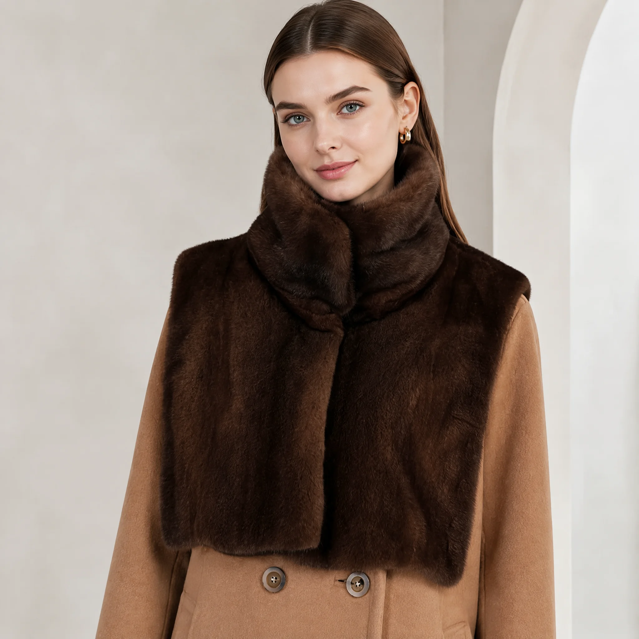 RU 2026 New Ladies Faux Fur Neck Wrap Fluffy Soft Mink Texture Warm Fashion Autumn Winter Daily Outer Shawl Scarf