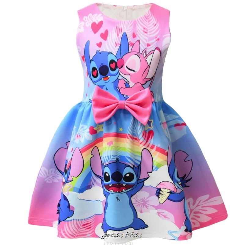 Hot Lilo And Stitch Children\'s Dress Sets Cartoon Cute Girls Dress Sleeveless Bow Vest Toddler Dress And Small Bag Birthday Gift