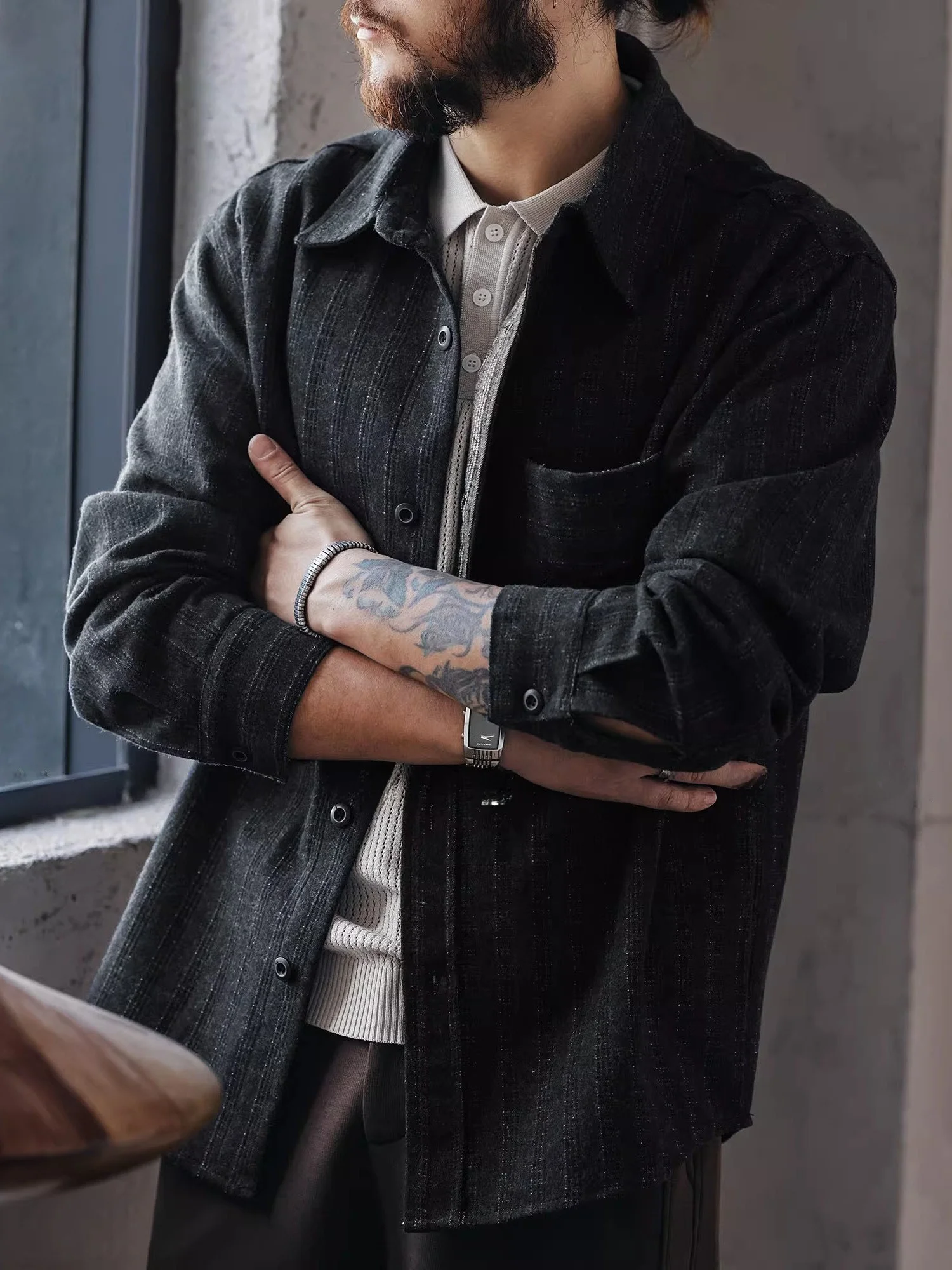 

Large Size American Retro k Pattern Embroidered Denim irt Men's Spring Autumn Loose Vintage Workwear Long Sve Jaet