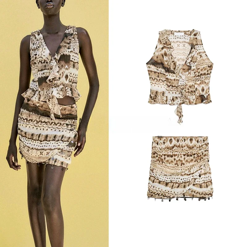 

Повседневная юбка с принтом тай-дай и украшением из бисера Многослойный дизайн Svel Top V Ne Summer Faion Комплект ort Sve Outfit