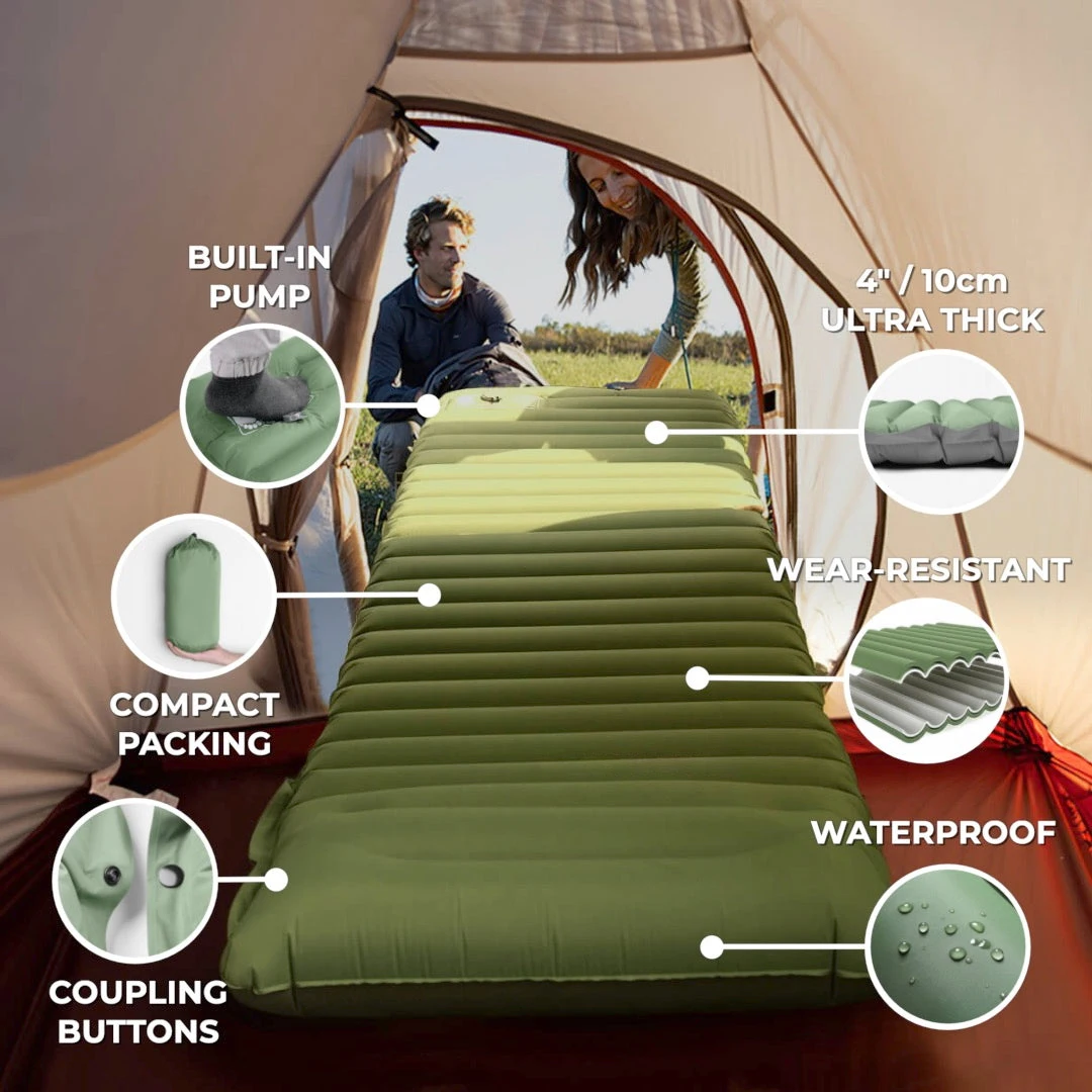 Ultraleichte, extra dicke 4-Zoll-Camping-Isomatte mit integriertem Kissen und Fußpumpe, aufblasbare Isomatte für Camping im Freien – Detail 3