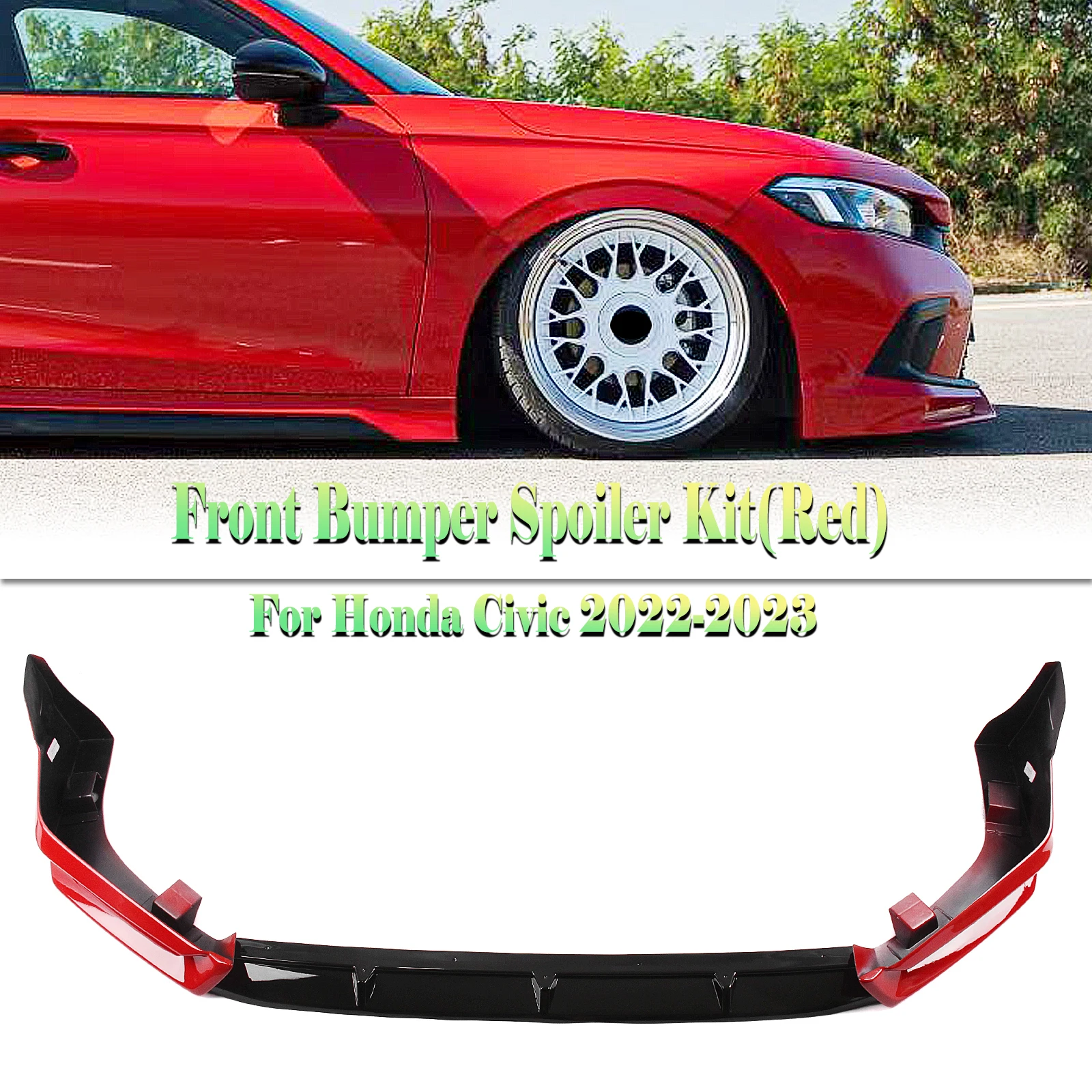 For Honda Civic 2022-2024 YOFER Style Front Bumper Spoiler Lip Blade + Lower Side Splitter Corner Cover Body Kit