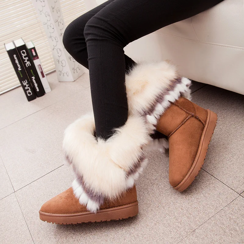 Womens Snow Boots Chunky Pink Mid Calf Shoes For Women Platform Moon Half High Furry Pu Chic Point Hot And Low Price Comfrtable