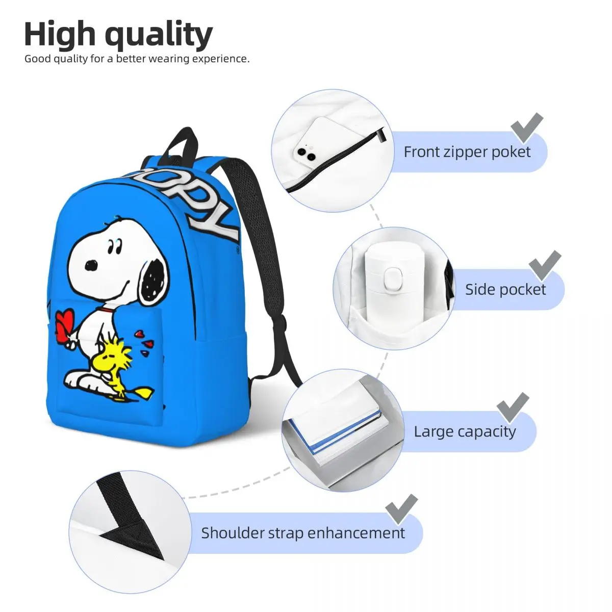 Lightweight Pinky Pink Kindergarten Bag Weekend Picnic Multi Compartment Snoopy Teen Girl  Adult Laptop Bag Back To School Gift