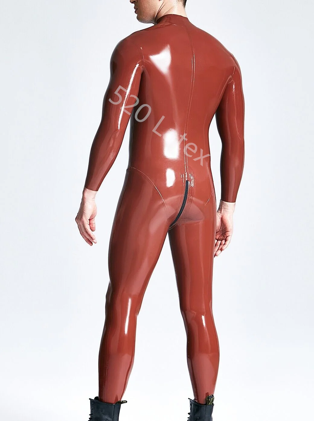 

Handmade Men 100% Dark Red Latex Neck Entry with 3D Crotch Zipper Catsuit Bodysuit Rubber Gummi Jumpsuit Classic Wear