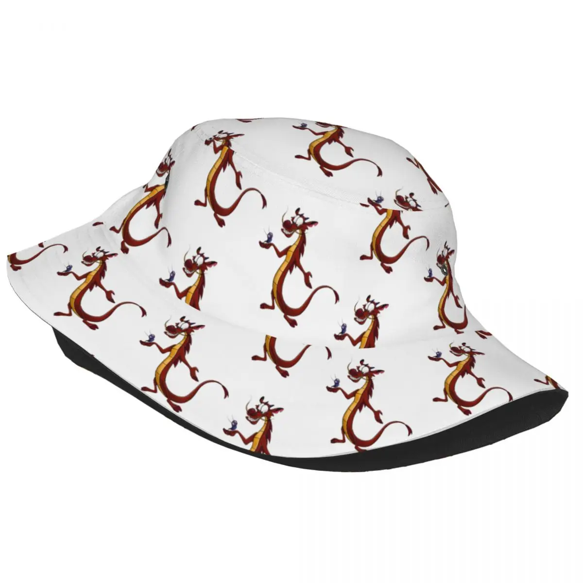 Mulan Mushu Pattern Bucket Hats Spring Picnic Headwear Accessories Fishing Cap for Outdoor Sport Unisex Bob Hat Packable