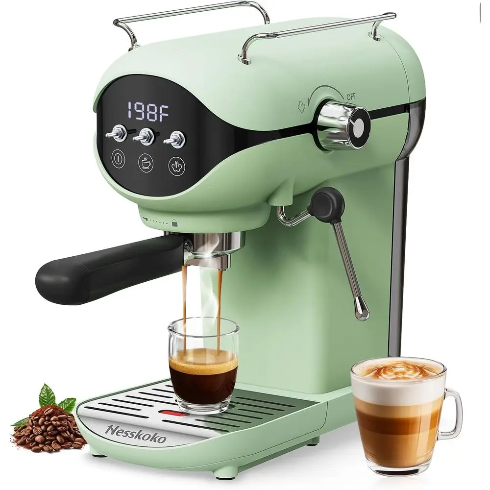 

hine with Steam Milk rother Semi Automatic 20 Bar Compact Green with Toggle Switch or home Caetera , Latte, puccino, Americano,