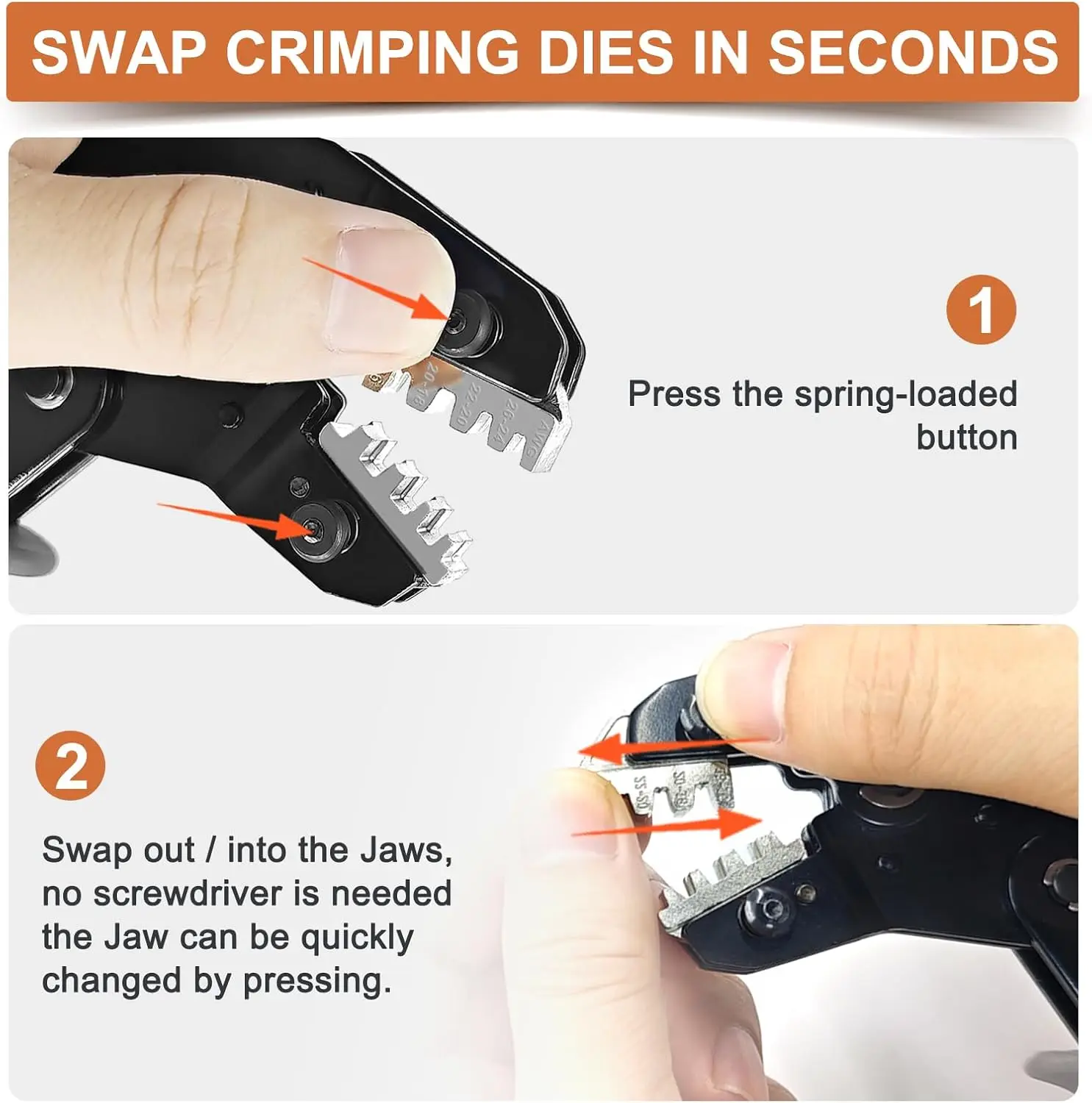 ชุดเครื่องมือเข้าหัวสายไฟแบบแร็ตเช็ตและเครื่องปอกสายไฟ - เครื่องเข้าหัวสายไฟ 7 in 1 สำหรับสายไนลอนหุ้มฉนวน, สายไม่มีฉนวน, ปลายสายแบบเฟอร์รูล, ใหม่