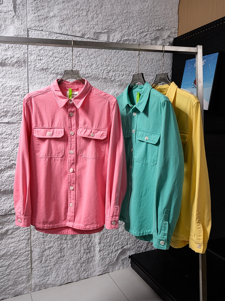 

Limited Edition Spring 2025 Men's Long Sleeve Cotton Shirt Washed Pure Cotton Heavyweight Ameika Style Breathable Youth Fashion