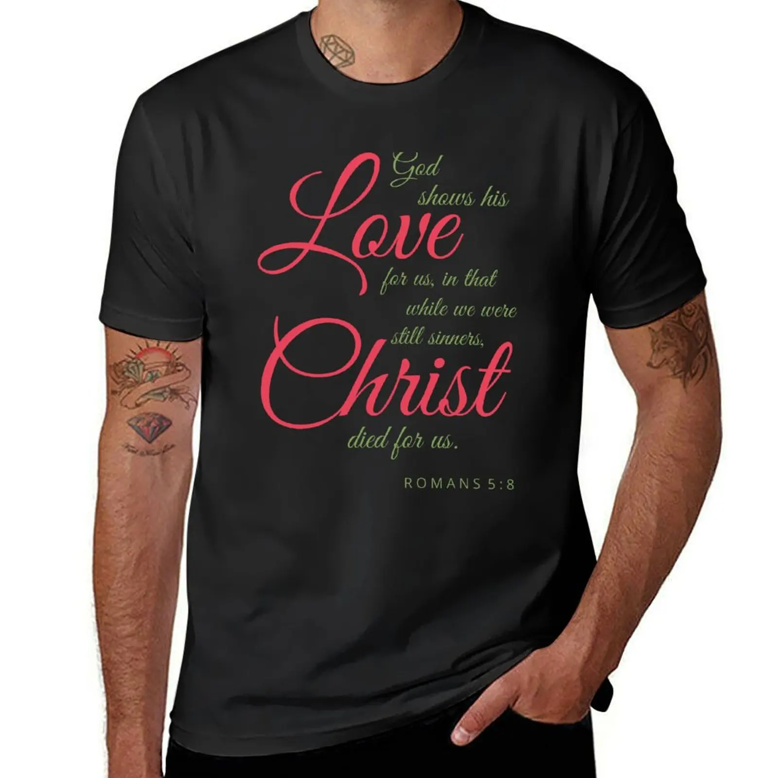 Camiseta Romans 5:8 para hombre, camisa de moda coreana, negra, sudor