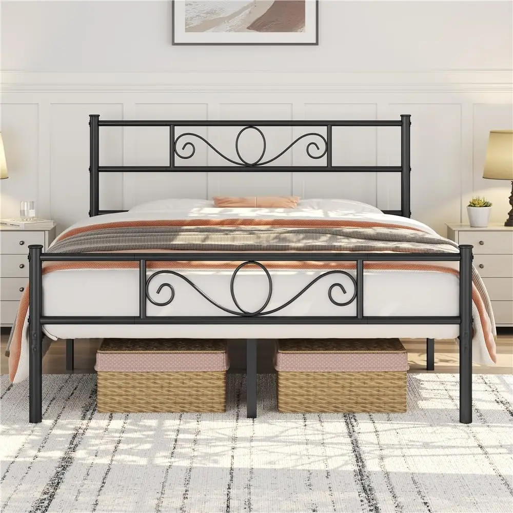 Struttura Letto Matrimoniale in Ferro Battuto a Doghe 160 x 200 cm Testiera Elegante in Metallo Stile Rustico Moderno