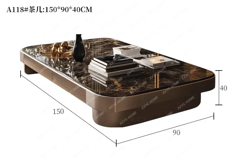 A Light luxury high-grade supercrystalline stone coffee table marble household solid wood coffee table
