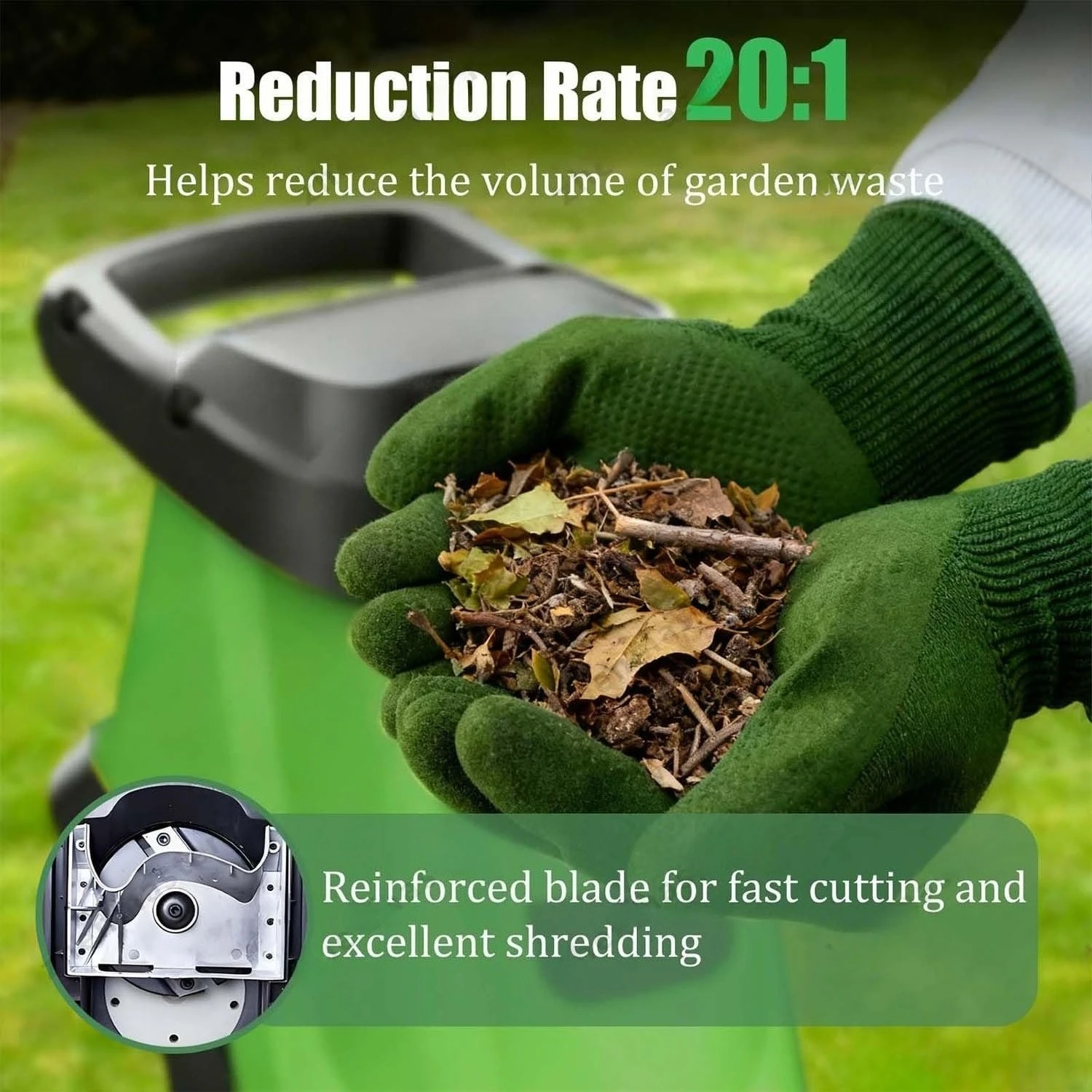 Powerful 2400W Electric Wood Chipper Garden Shredder with 50L Collector, 40mm Branch Cutting Capacity, Quiet Leaf