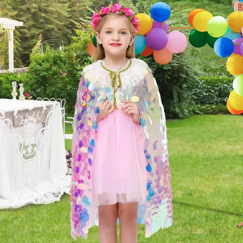 

Накидка принцессы Радужная накидка русалки Комплект переливающегося наряда Блестящий плащ Принцесса с блестками Необычный карнавальный костюм для детей 3-8 лет